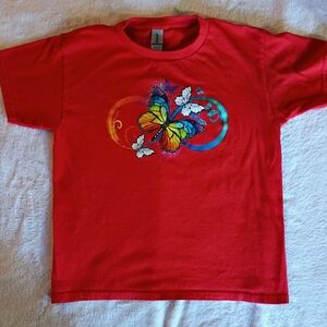 Gildan Red Kids T-Shirt with Butterfly Design